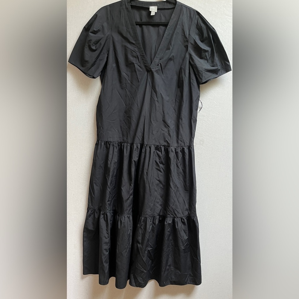ASOS Black Tiered V-Neck Short Sleeve Maxi Dress Sz 12